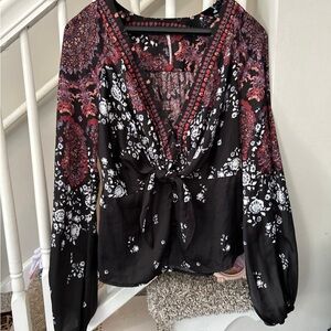 Floral Black and Red Women's Top